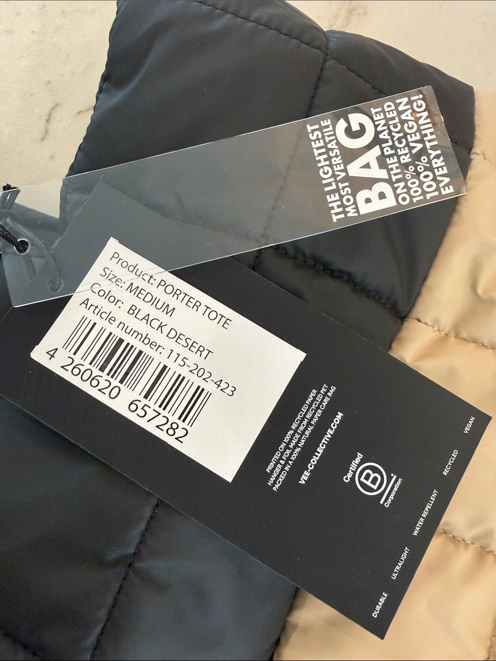 NWT Vee Collective Medium Porter Tote Bag - Black Desert Quilted Puffer - Picture 2 of 4